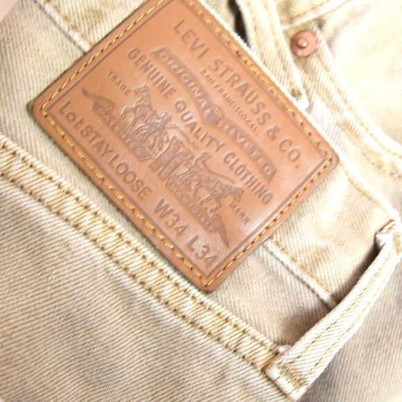 Levis JEANS MEN 34x34 PREMIUM Stay LOOSE HEMP COTTON BLEND TAN Straight Leg LOGO - Picture 4 of 10